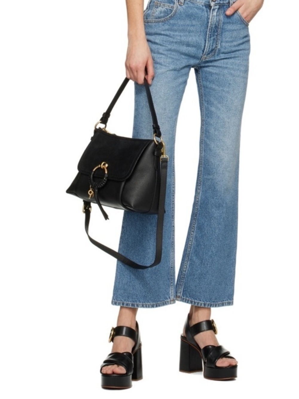 NWT SeebyChloe Classic Black Leather Saddle Bag with Tassel